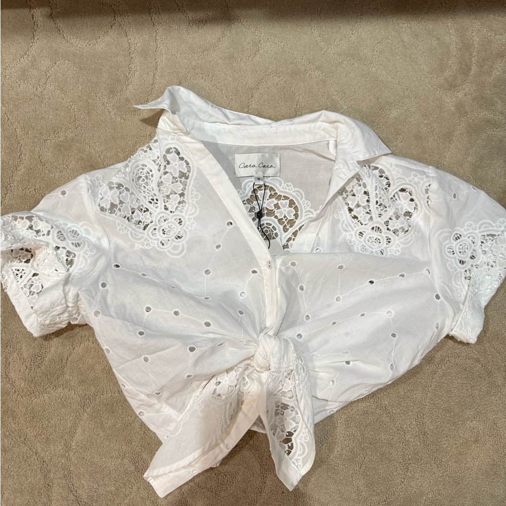Cara Cara White Button Down Tie-Front Top